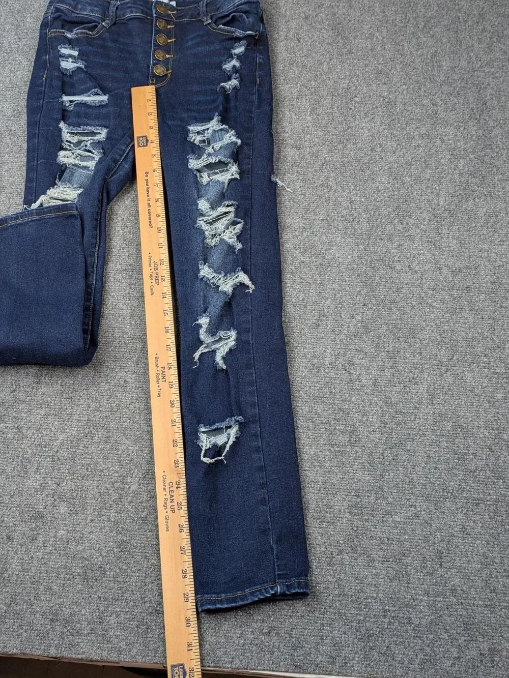 Rue21 Jeans Juniors 4 Blue Dark Distressed Skinny Button Fly Stretch Thrashed